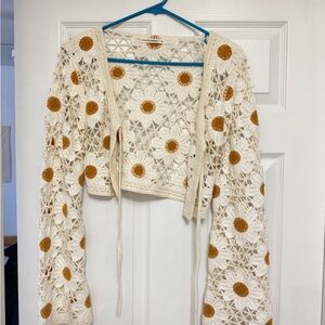 Moon & Madison Cream and Gold Crochet Crop Top